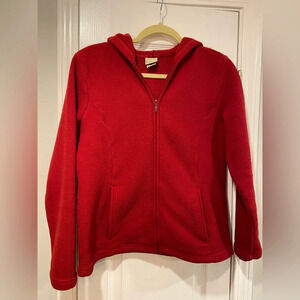 L.L. Bean Women’s Y2K Red Full Zip Hooded Fleece Jacket Hooded Pockets Size S
